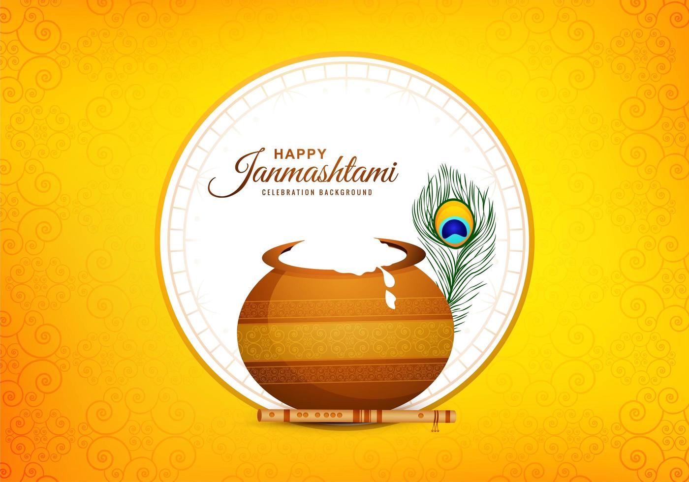 Festival of janmashtami card with pot on circle frame vector