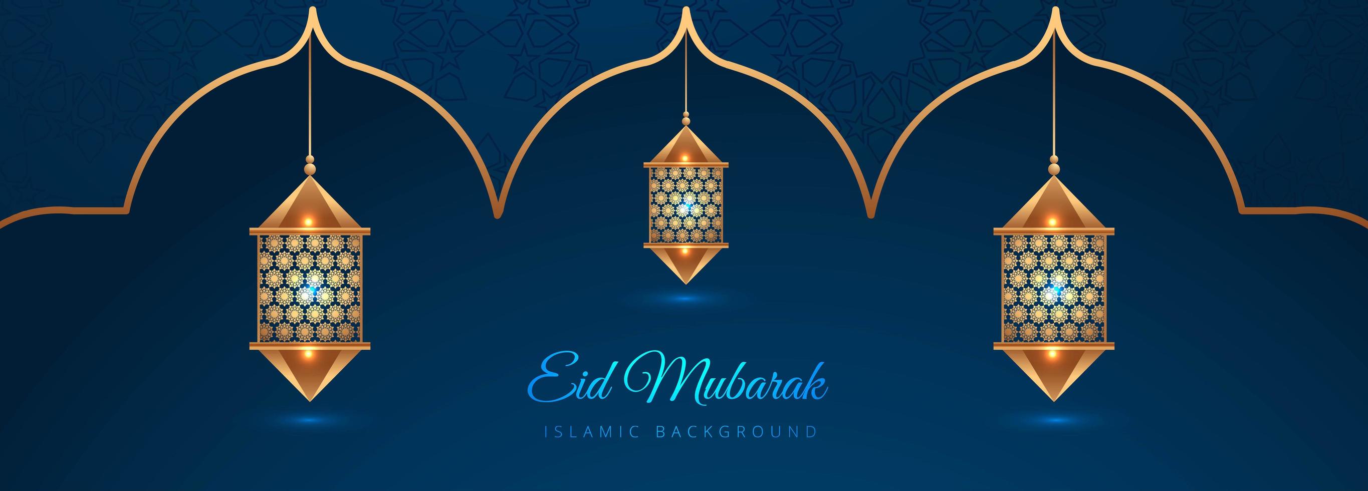 Estandarte islámico creativo eid mubarak en oro y azul vector