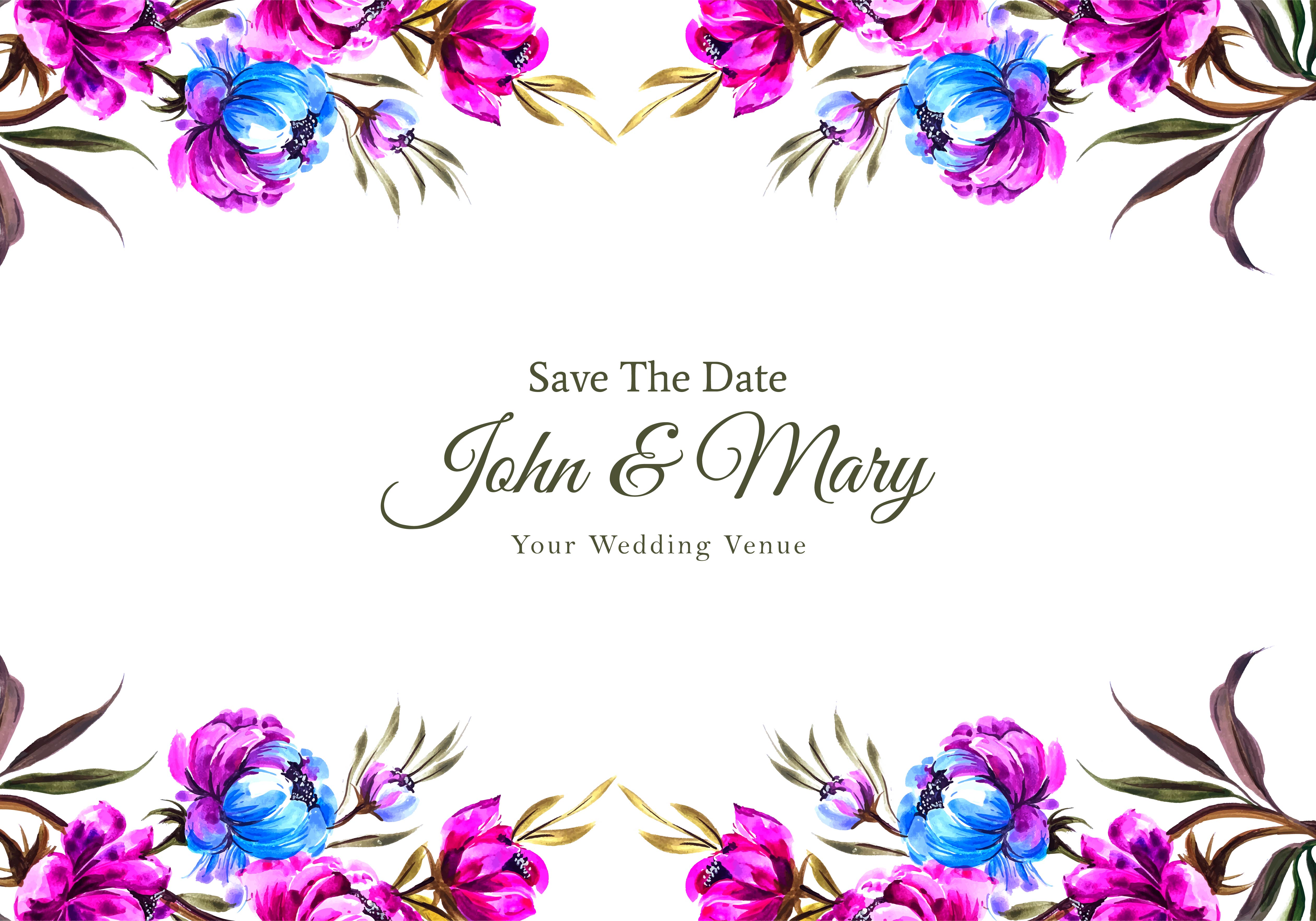 Pink And Blue Top And Bottom Flower Border Wedding Card 1233163 Vector Art At Vecteezy