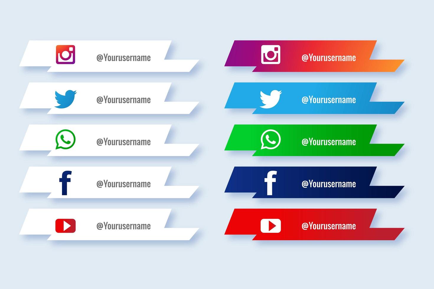 Social media lower third angled banner set vector