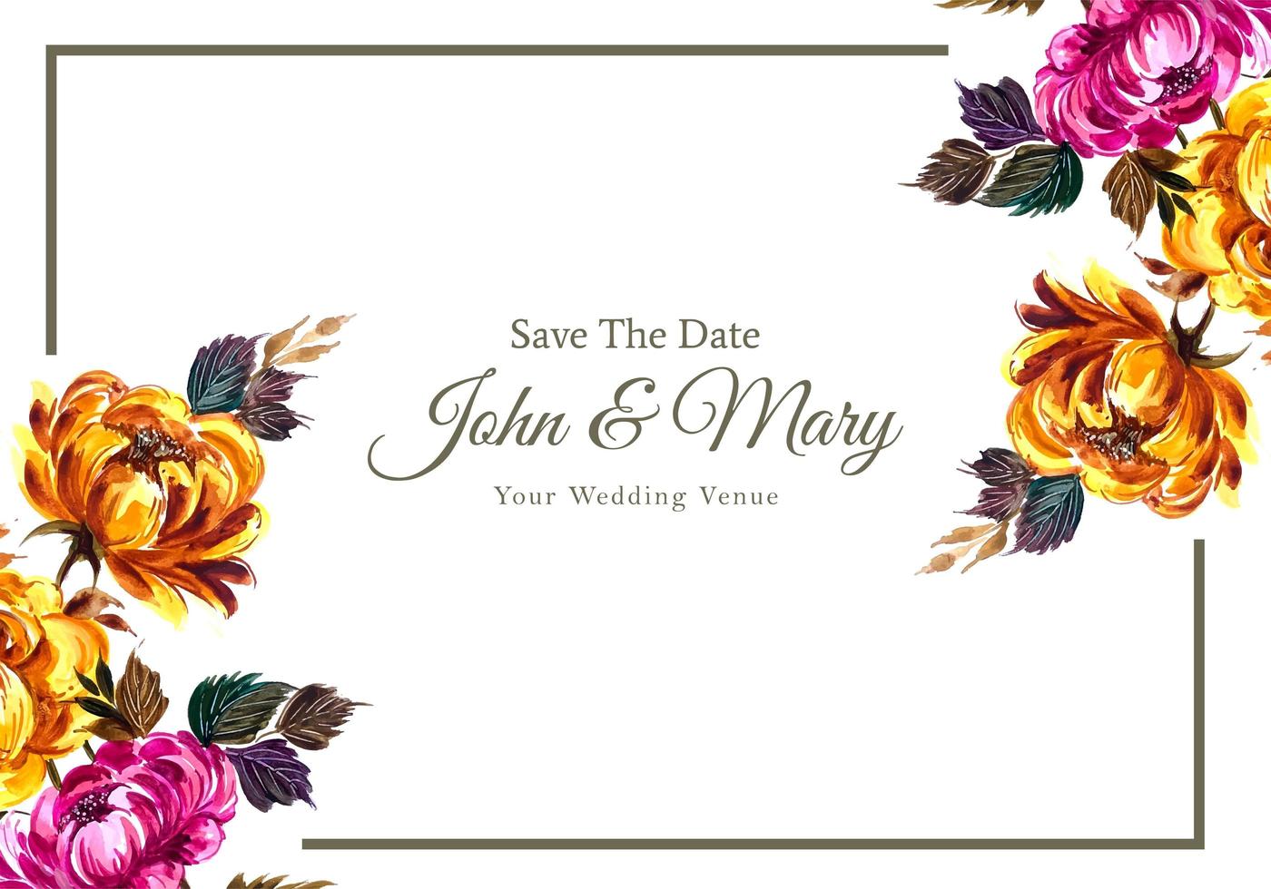 Wedding invitation diagonal corner flowers frame vector