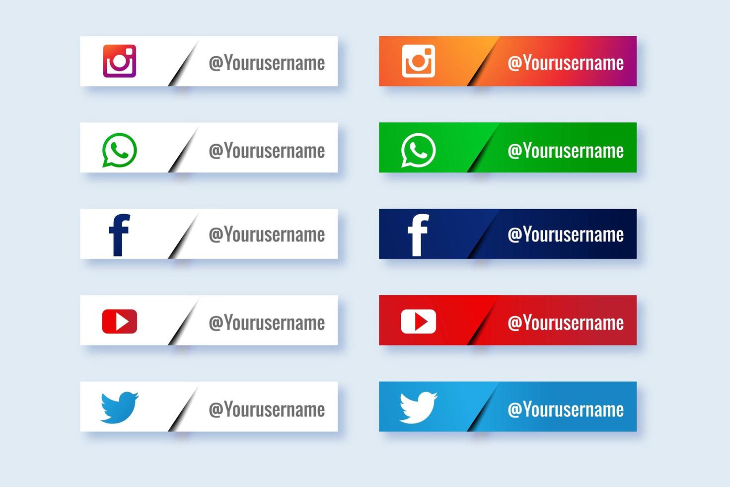 Popular social media lower third rectangle banner set vector