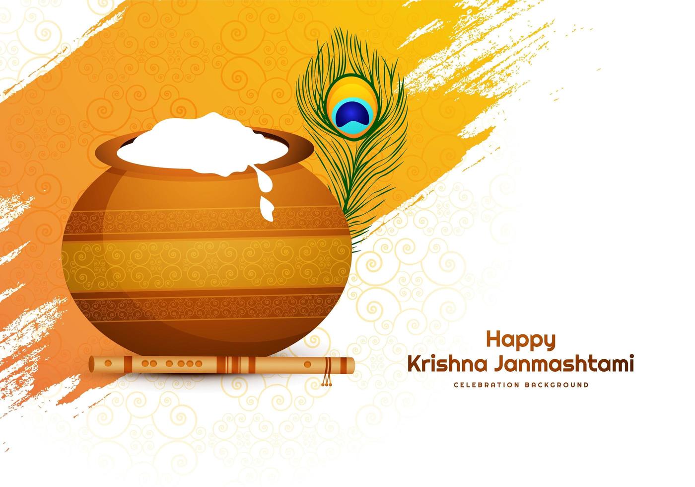 Festival of janmashtami brush stroke celebration card vector