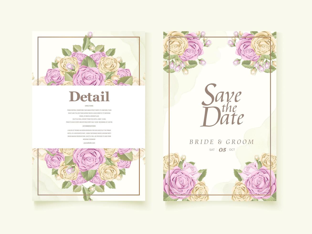 Watercolor rose wedding save the date template vector