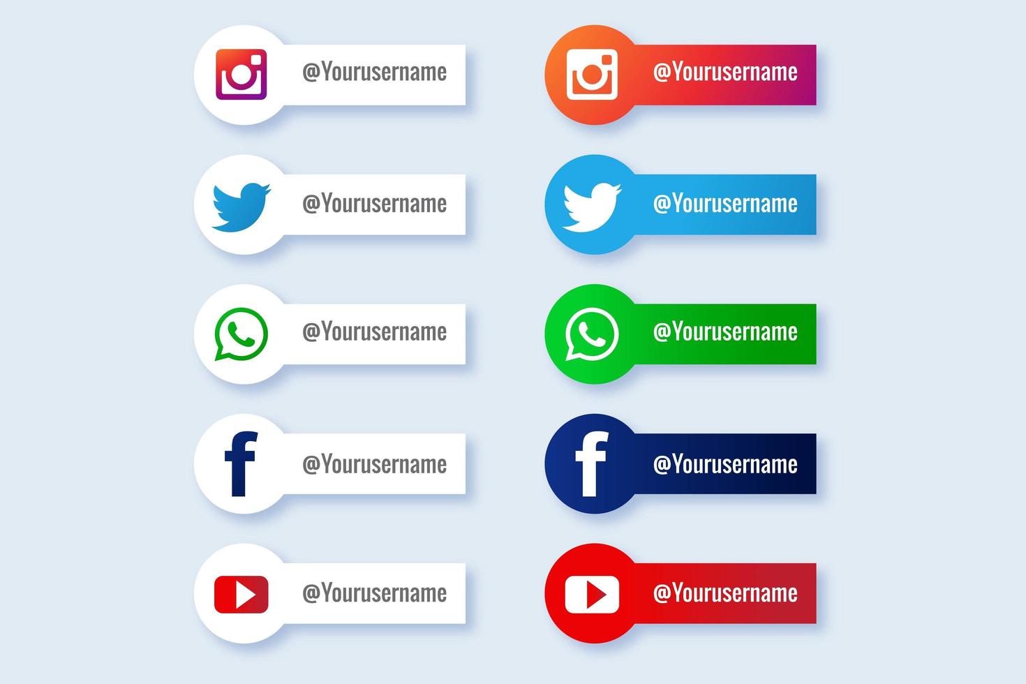 Redes sociales en el tercer rectángulo inferior y banners circulares vector