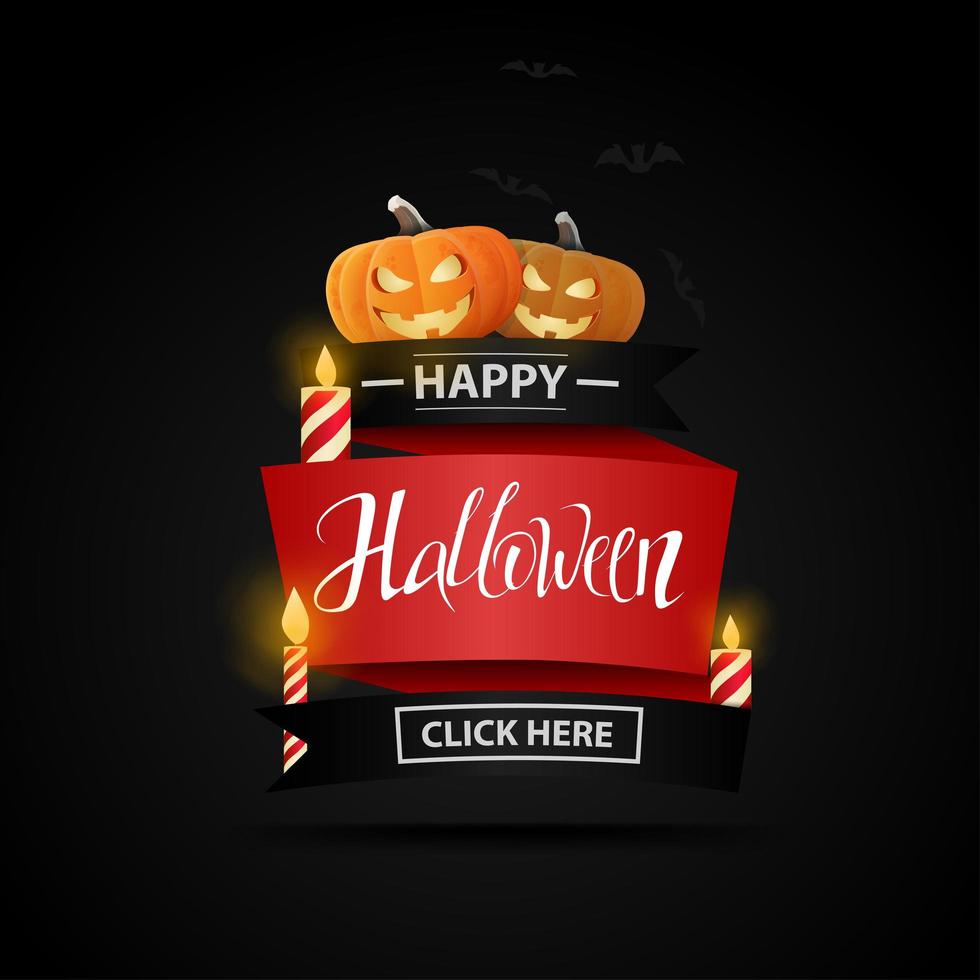 Feliz bandera roja de halloween con calabazas y velas vector