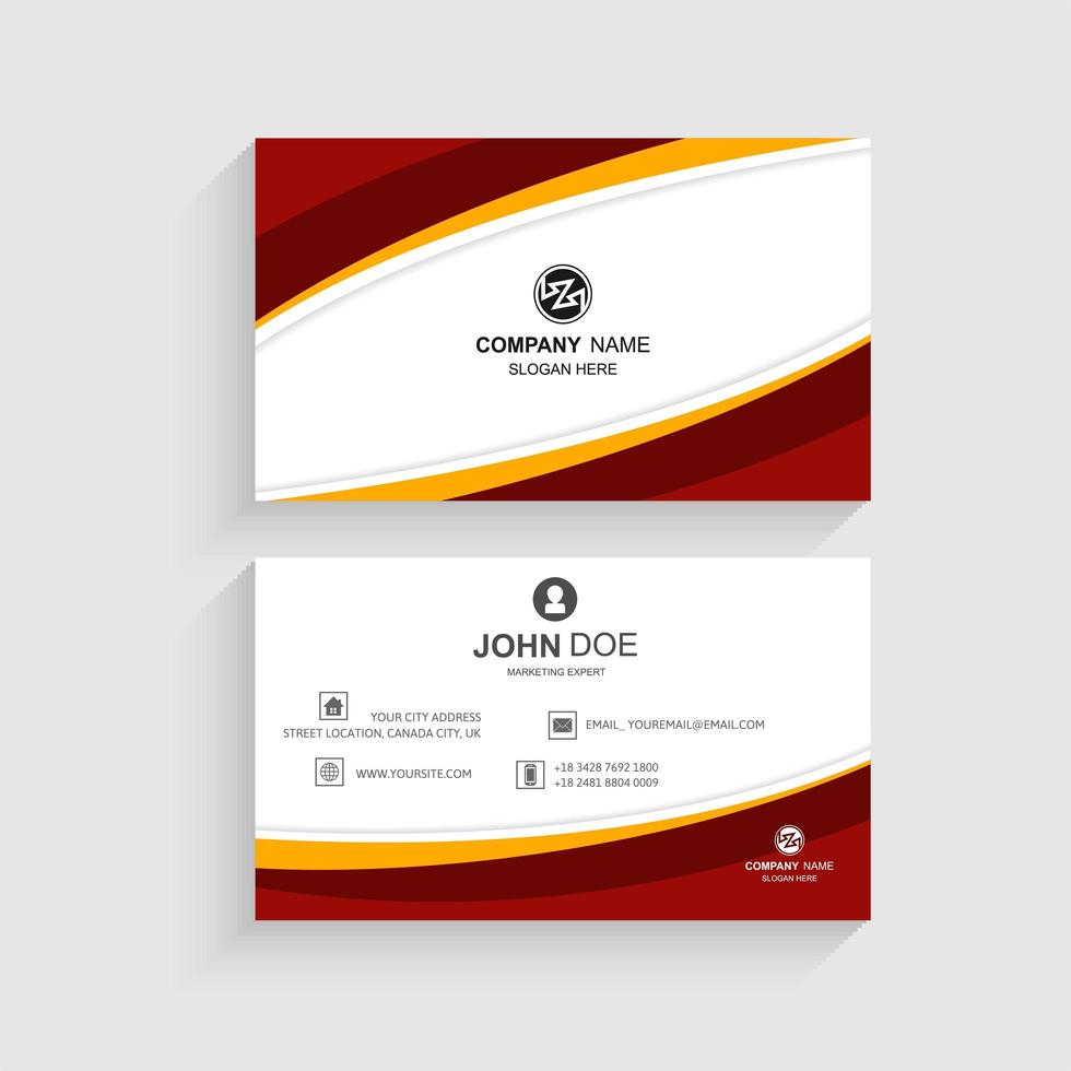 Red and Yellow Curve Design Double-sided Business Card vector