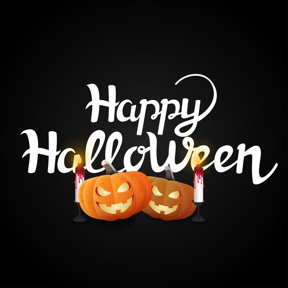 Happy Halloween pumpkins and candles on black vector