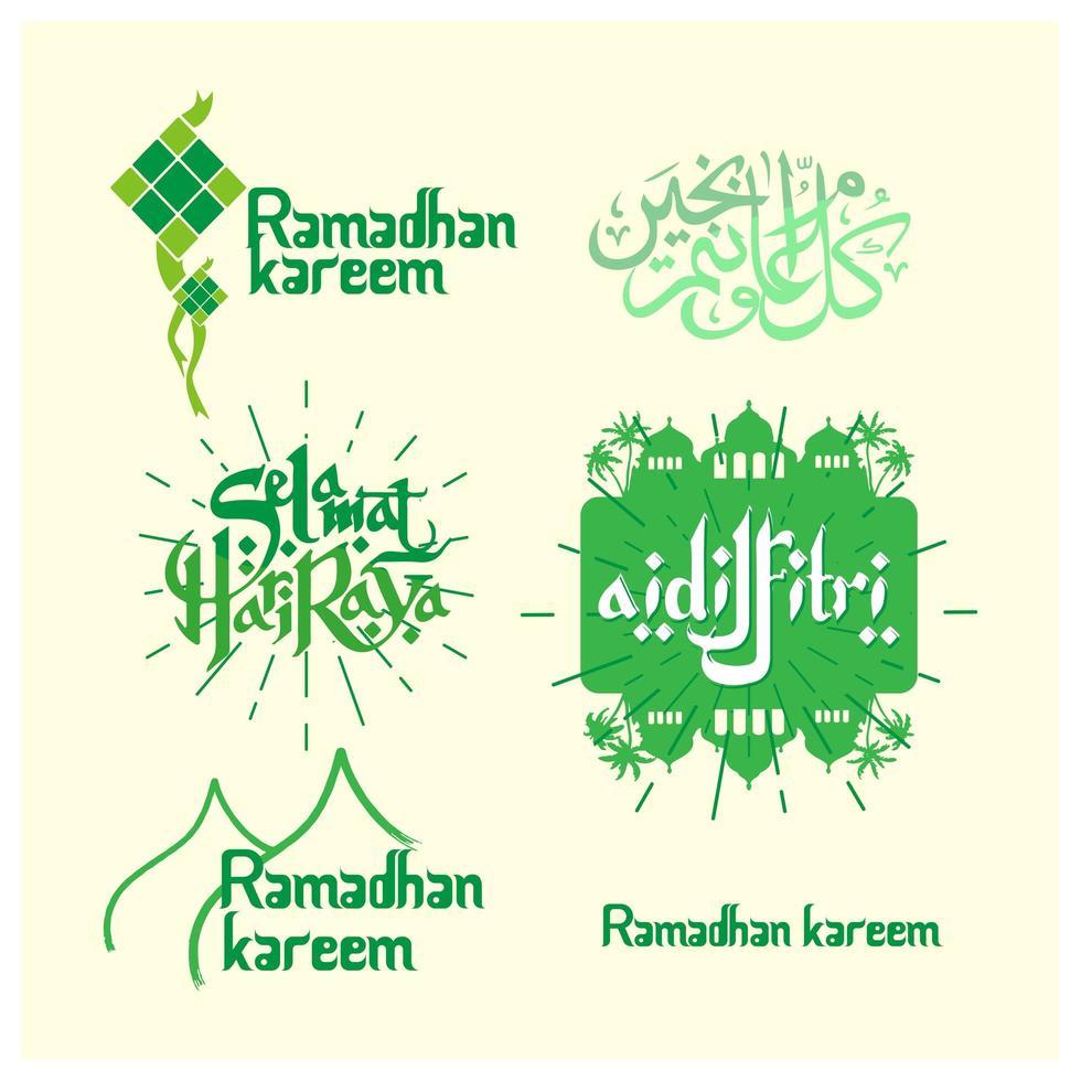 Ramadán Kareem eid saludos conjunto de pegatinas verdes vector