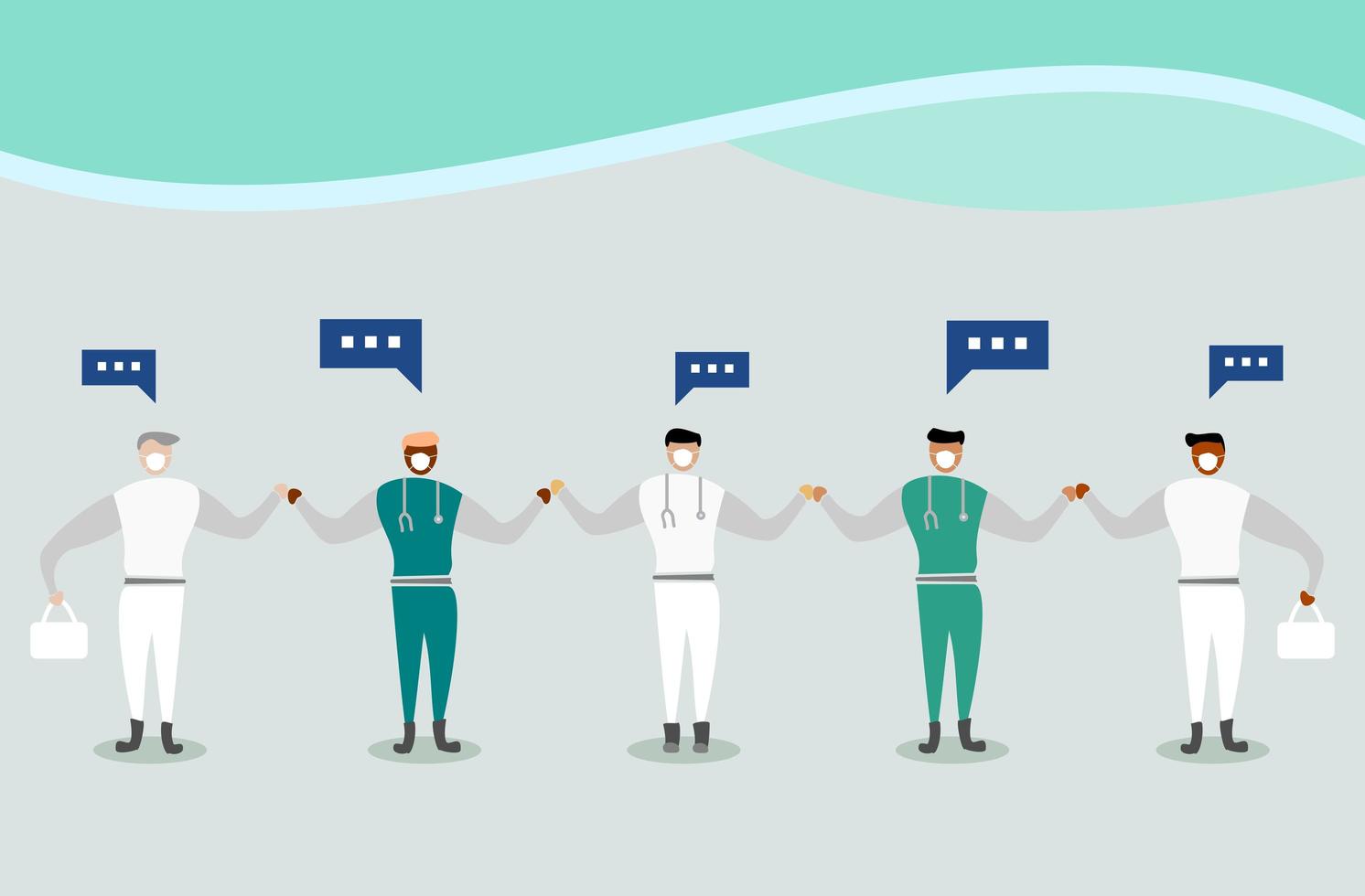Team of doctors and nurses in full uniform vector