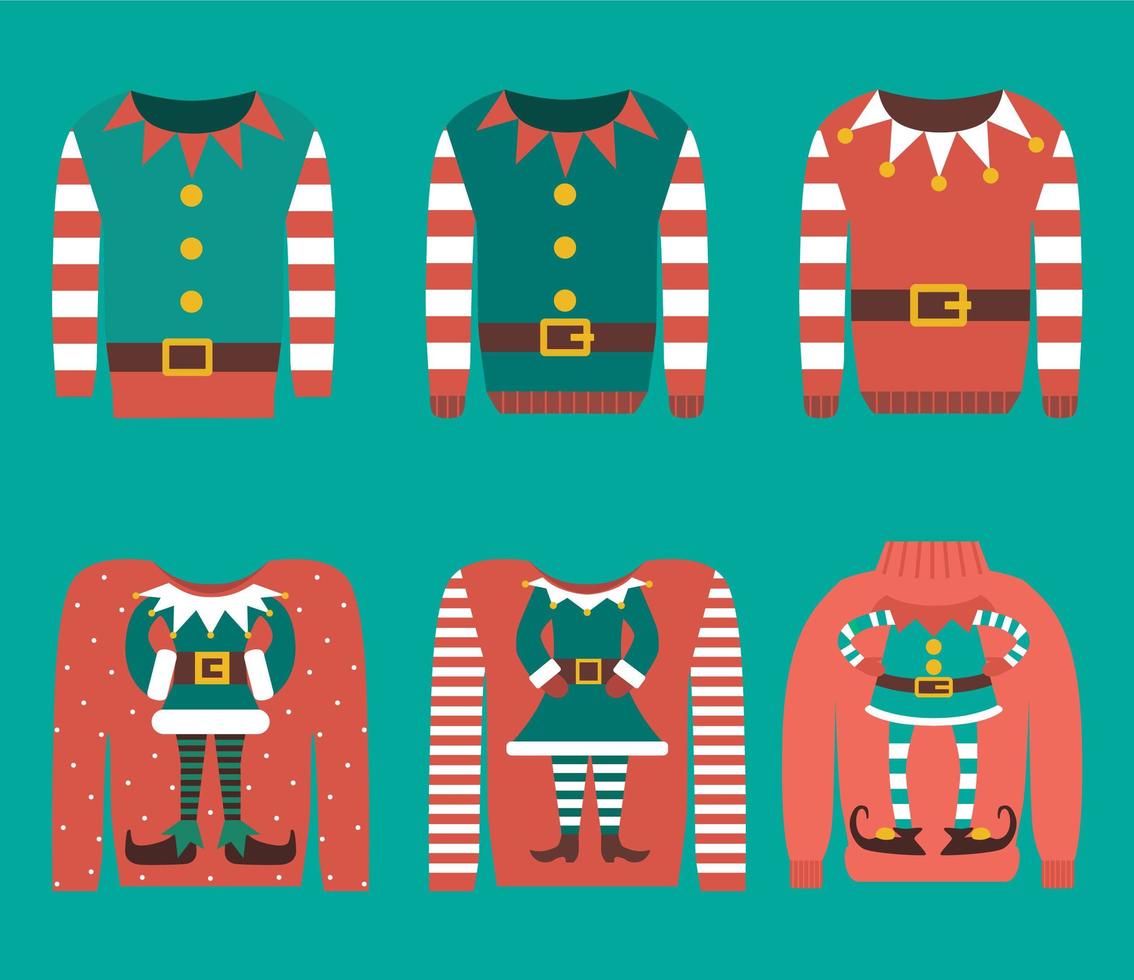 conjunto de suéter de navidad vector