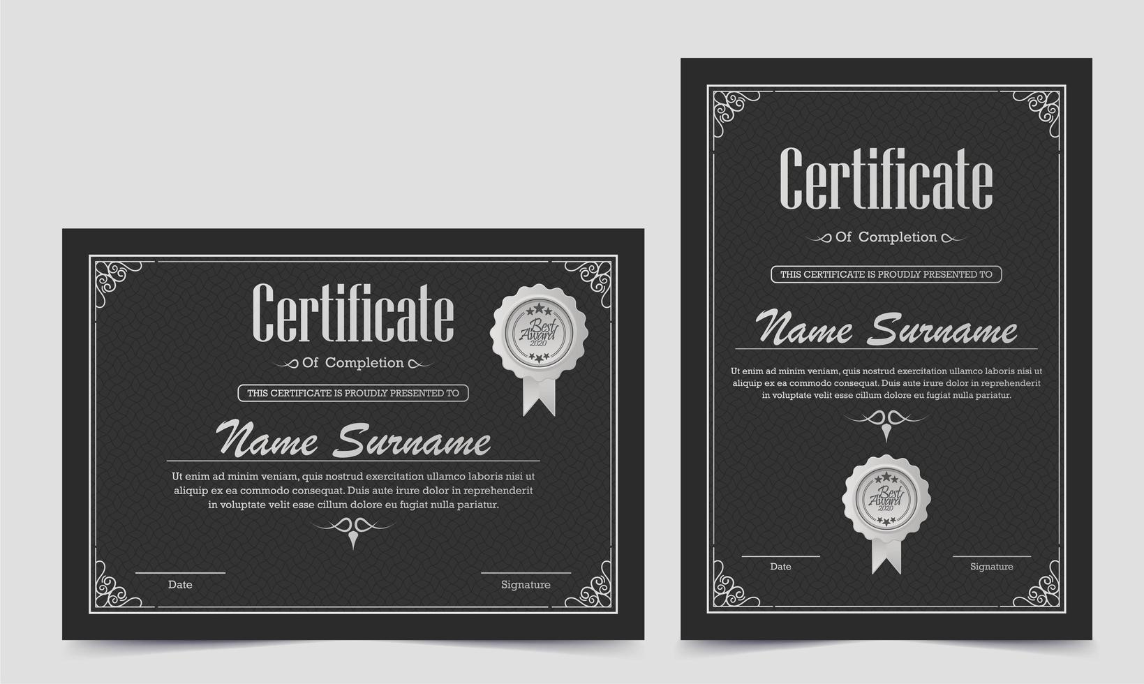 conjunto de certificado clásico oscuro vector