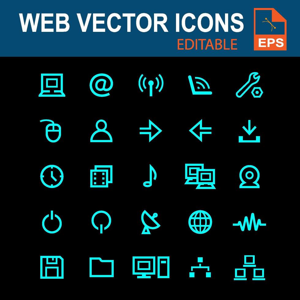 conjunto de iconos para web en color cian vector