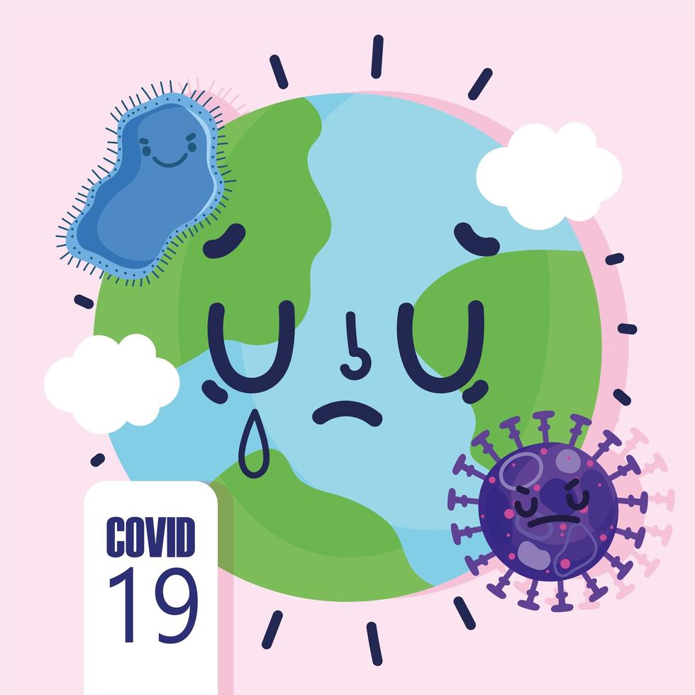 Covid 19 virus sick cartoon world vector