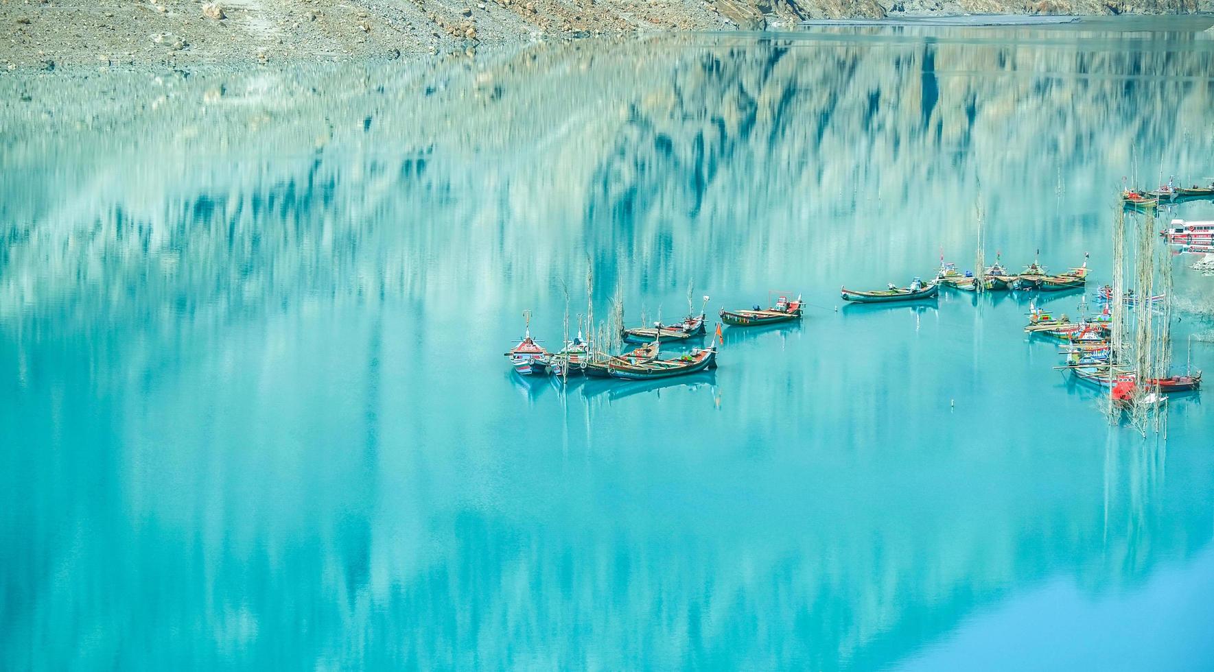 Docked boats in the Attabad Lake  photo