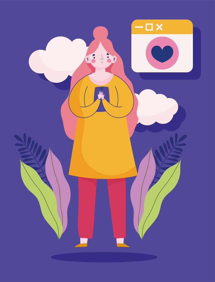 Young Woman with Smartphone Romantic Message Chat vector