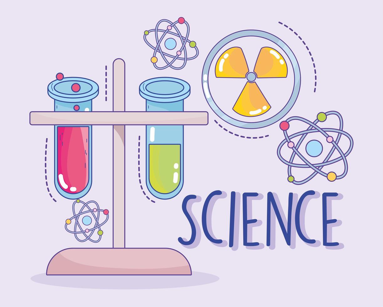 laboratorio de investigación de frascos de química nuclear y medicina científica vector