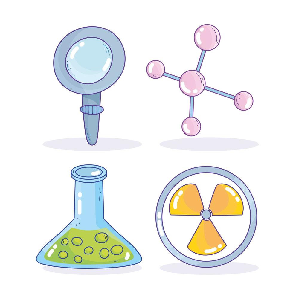 Science Medicine Nuclear Magnifier Atom Beaker Research Lab vector