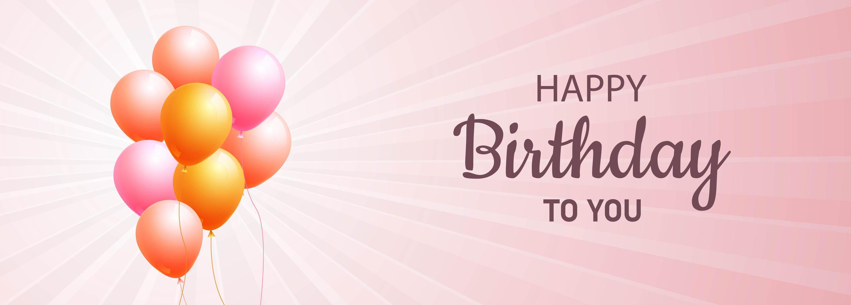 Banner de feliz cumpleaños globos de color rosa y naranja vector