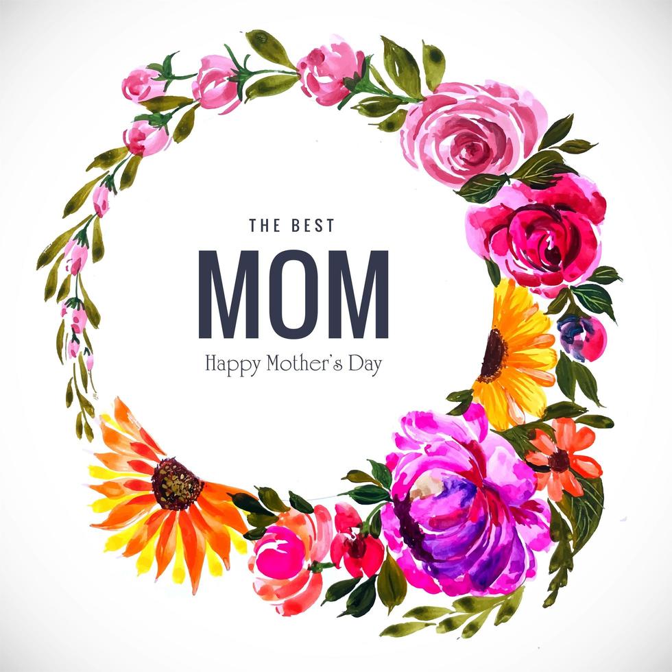 Elegant mother's day circle frame with colorful flowers vector