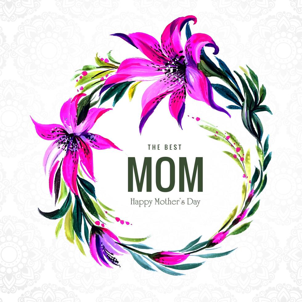 Best mom watercolor flowers frame vector