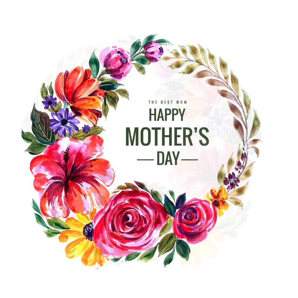 Happy mother's day watercolor flower wreath vector