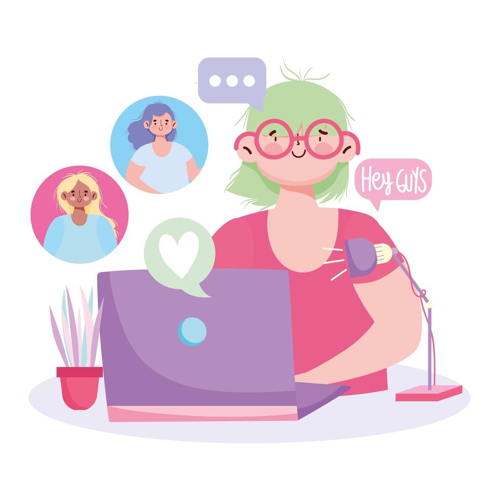 Young woman on digital laptop meeting vector