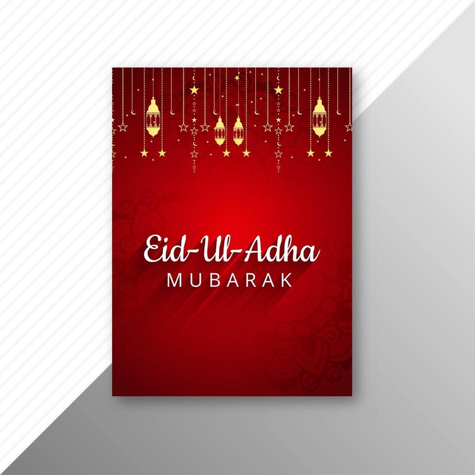 Holiday Eid al Adha card in red with gold hanging decorations vector