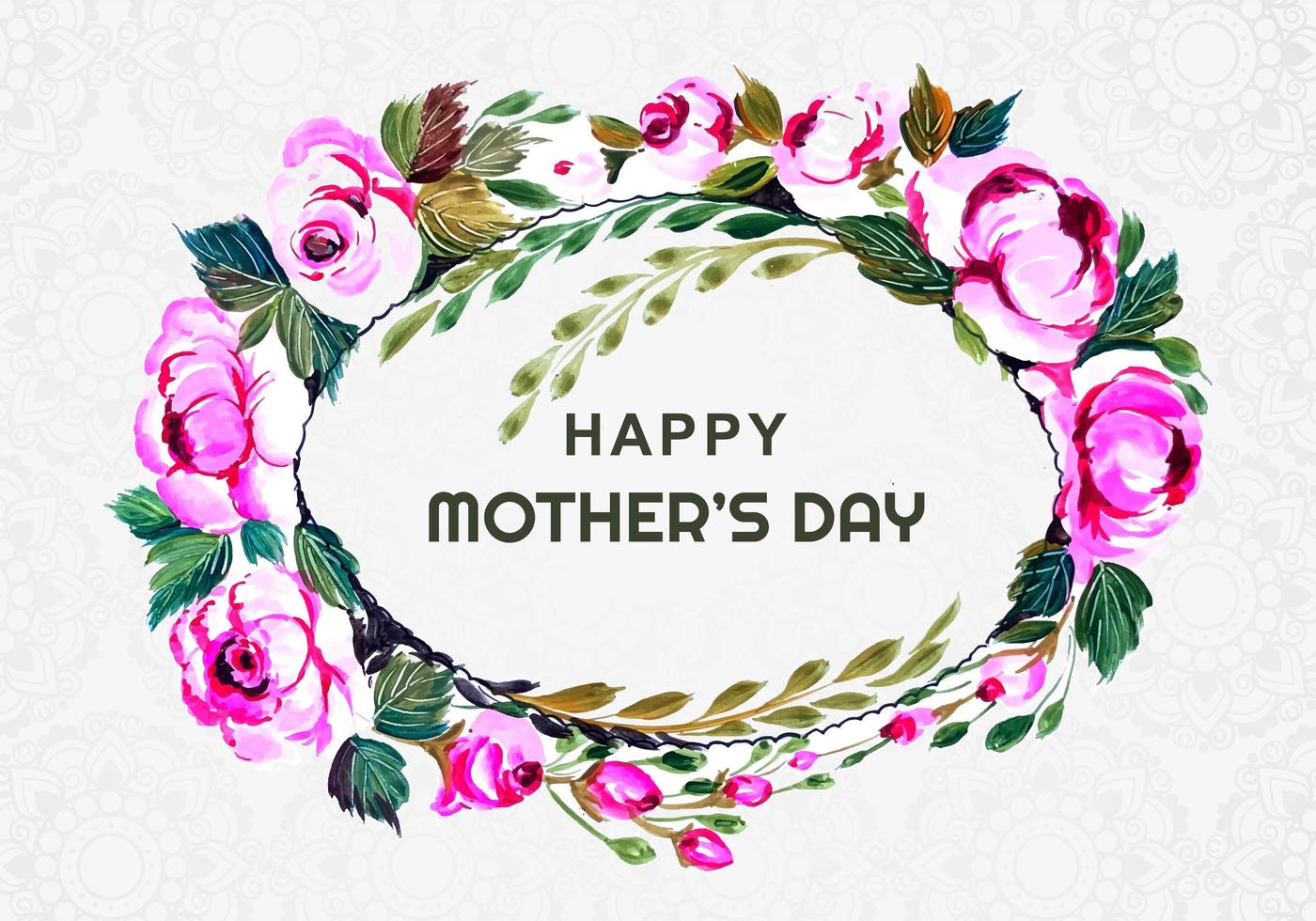 Mother's day oval flower wreath on pattern vector