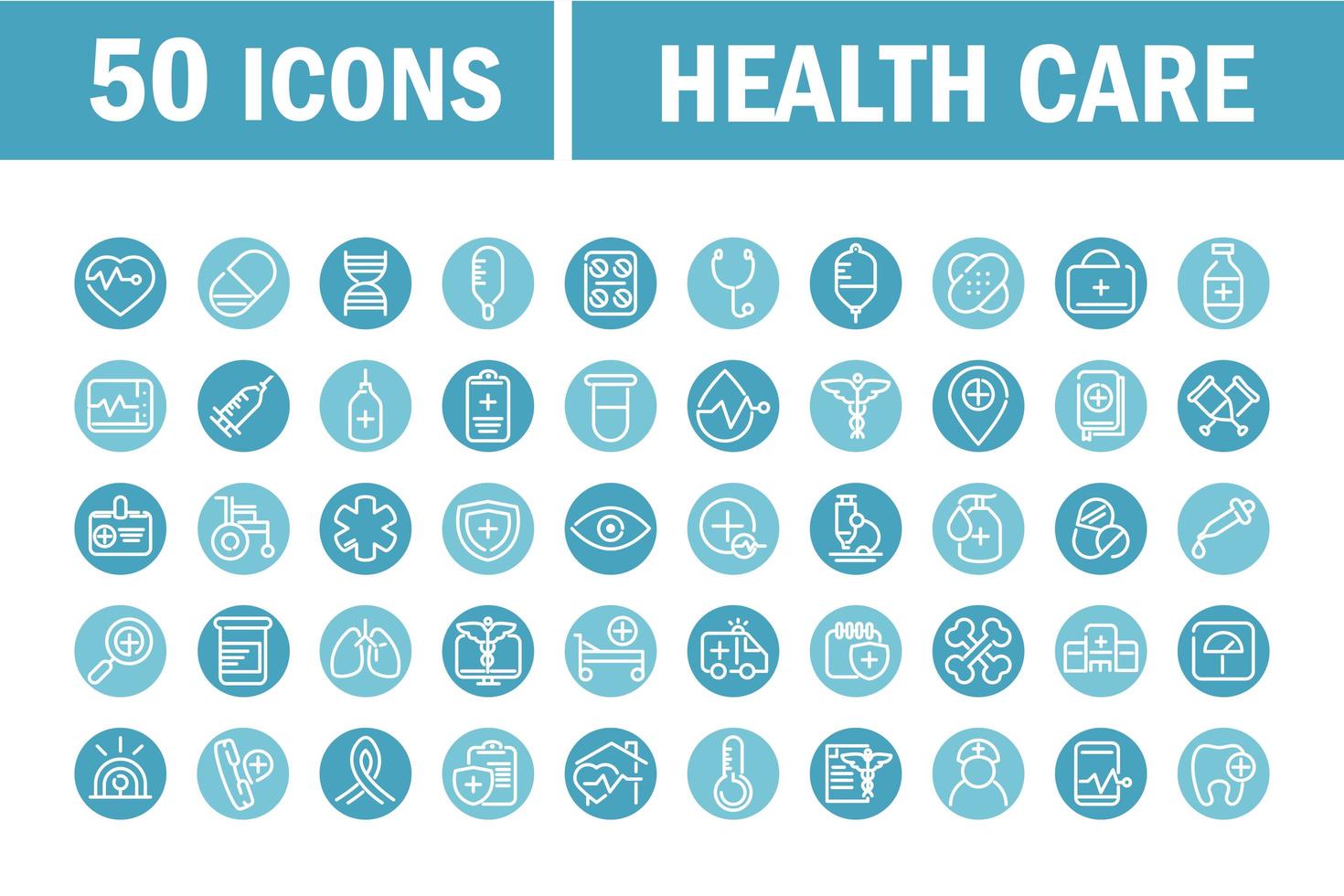 Medical and health care equipment blue circle icons vector