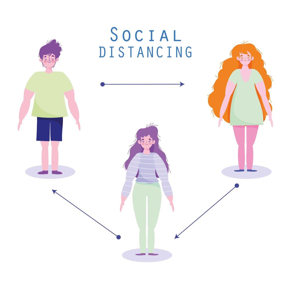 People in social distancing triangle poster vector