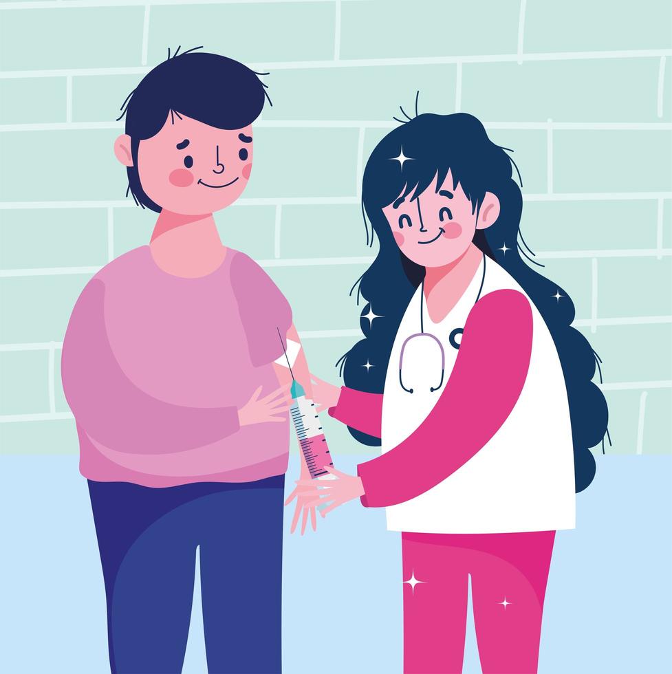 Female nurse giving patient vaccination vector