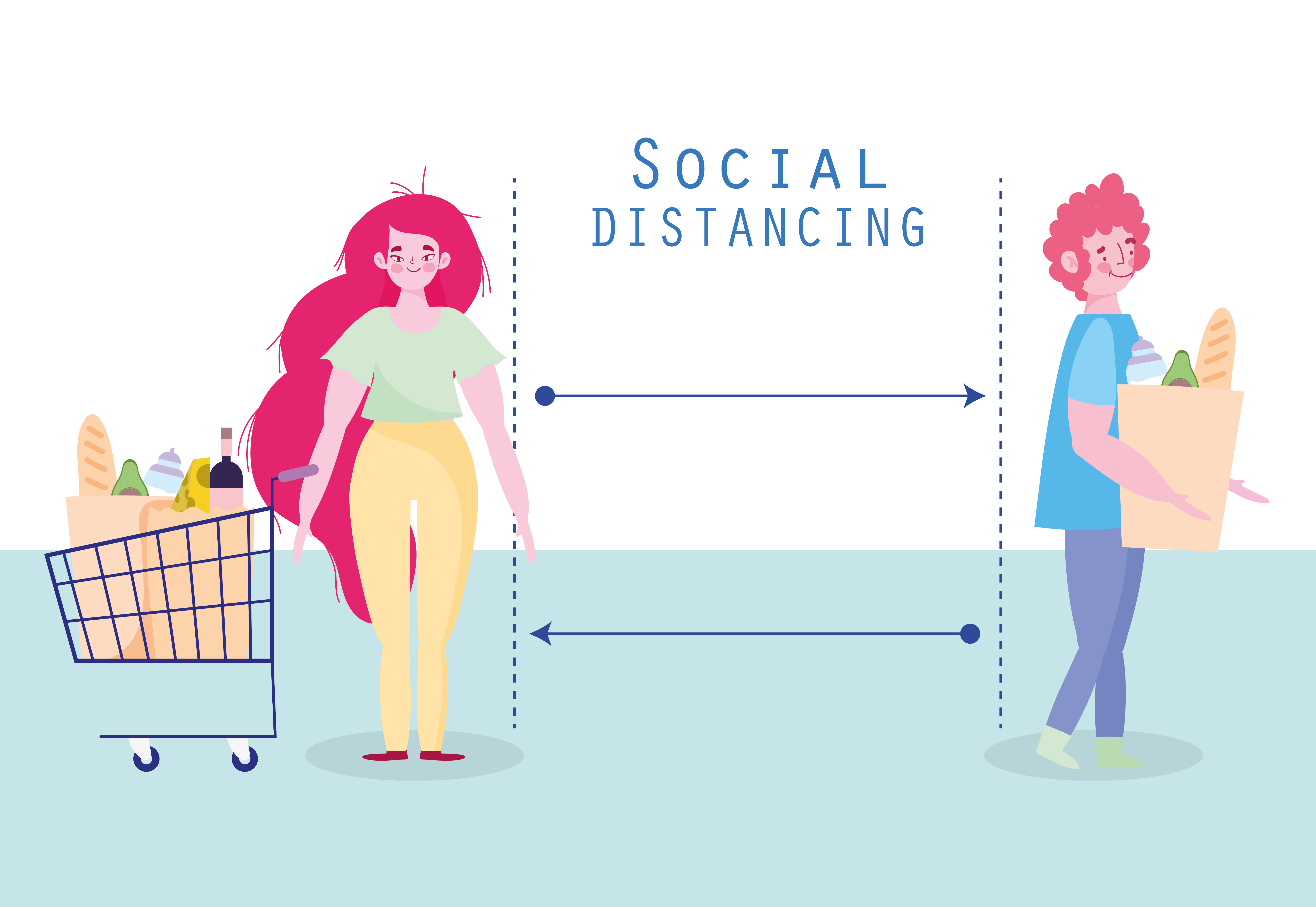 Man and woman keeping distance at grocery store 1233646 Vector Art at