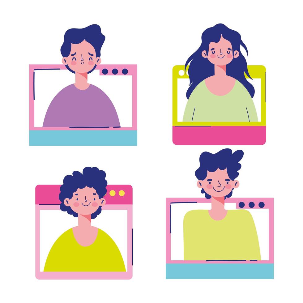 People in different screens ir windows set vector