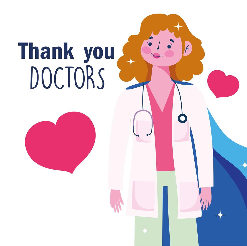 Thank you doctors design with female physician in cape vector