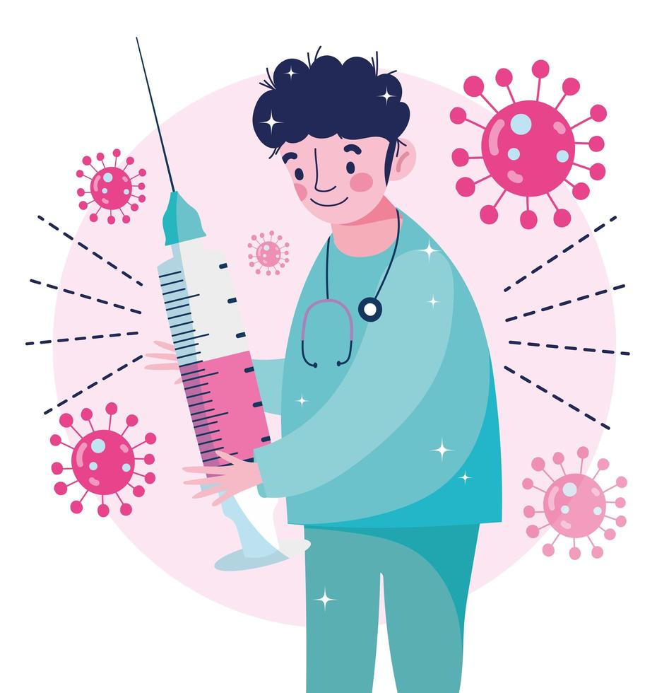 Doctor with syringe for Coronavirus prevention vector