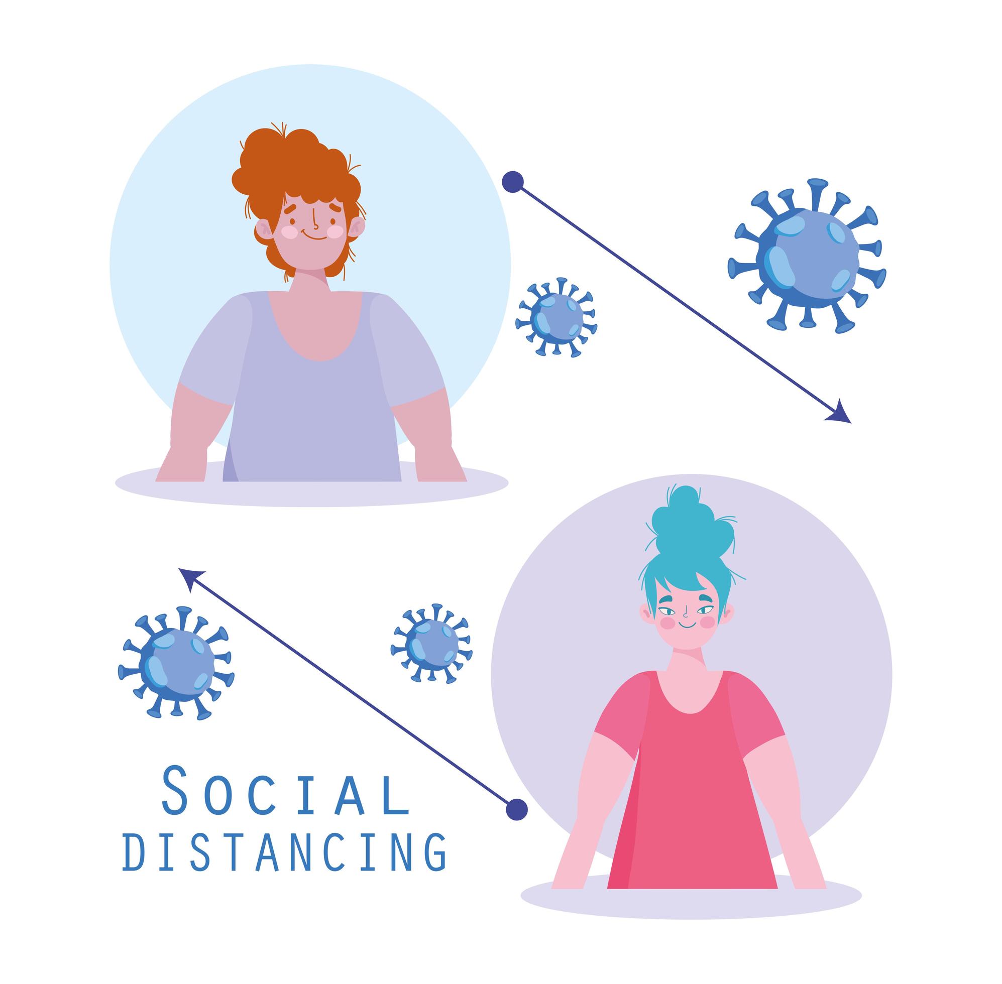 Coronavirus social distancing poster with two women vector