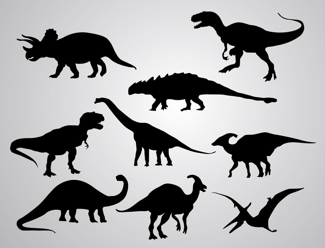 conjunto de silueta de dinosaurio vector