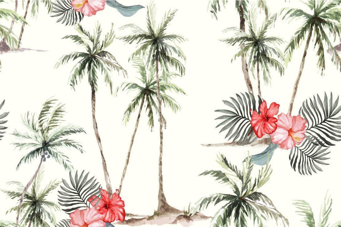 Coconut tree watercolor seamless pattern vector