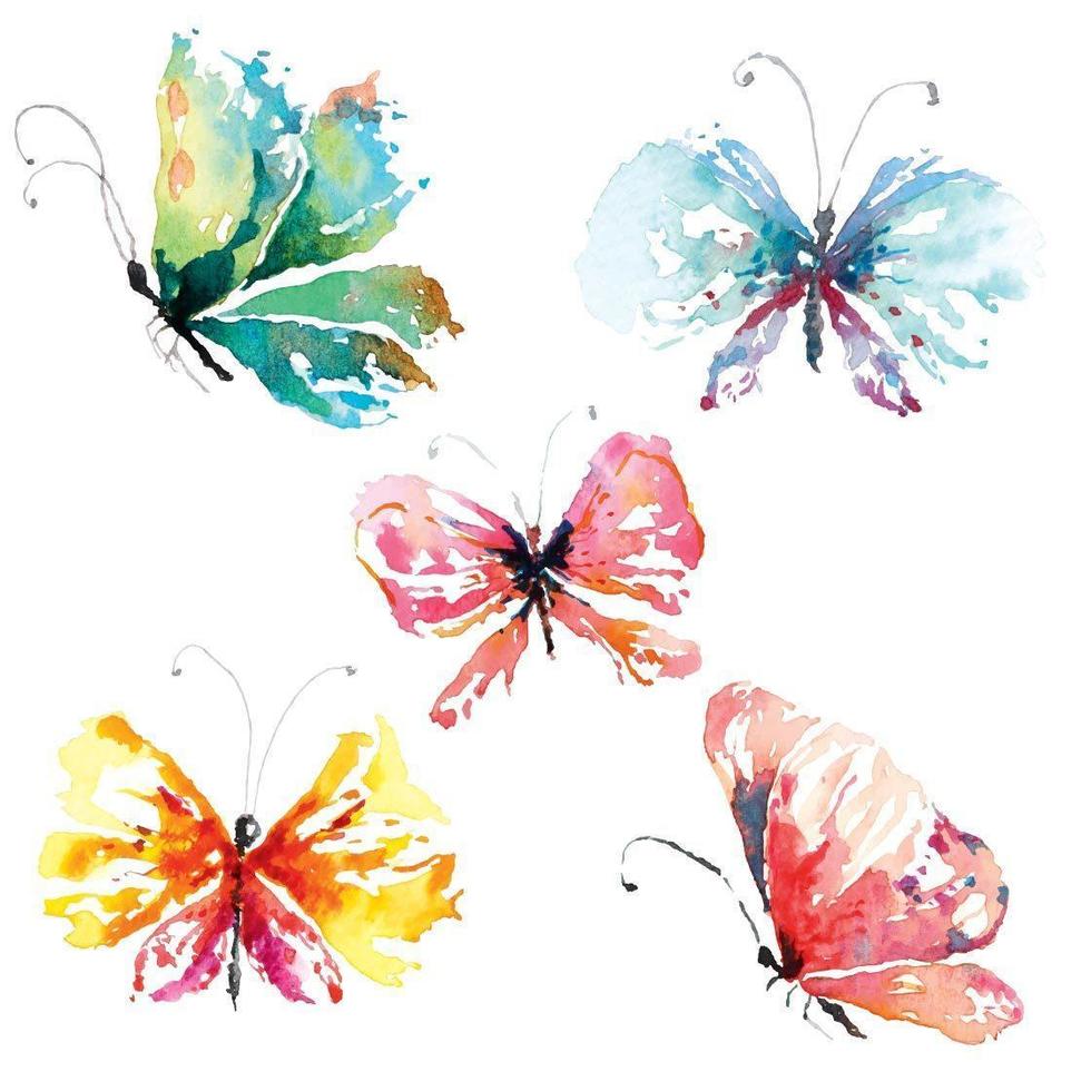 Butterflies painted with watercolors vector