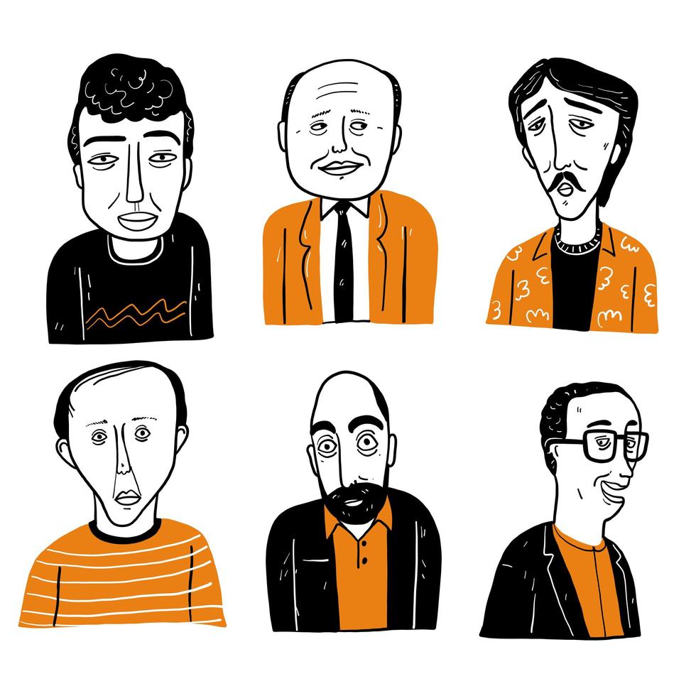 Different faces of balding men and men with hair vector