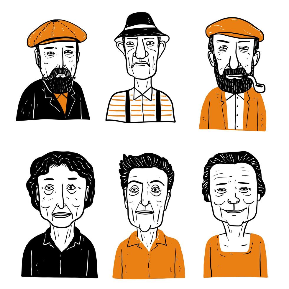 rostros de personas con sombreros y sin sombreros vector