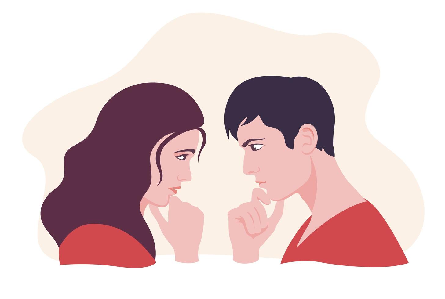 Female and male looking at each other and thinking vector