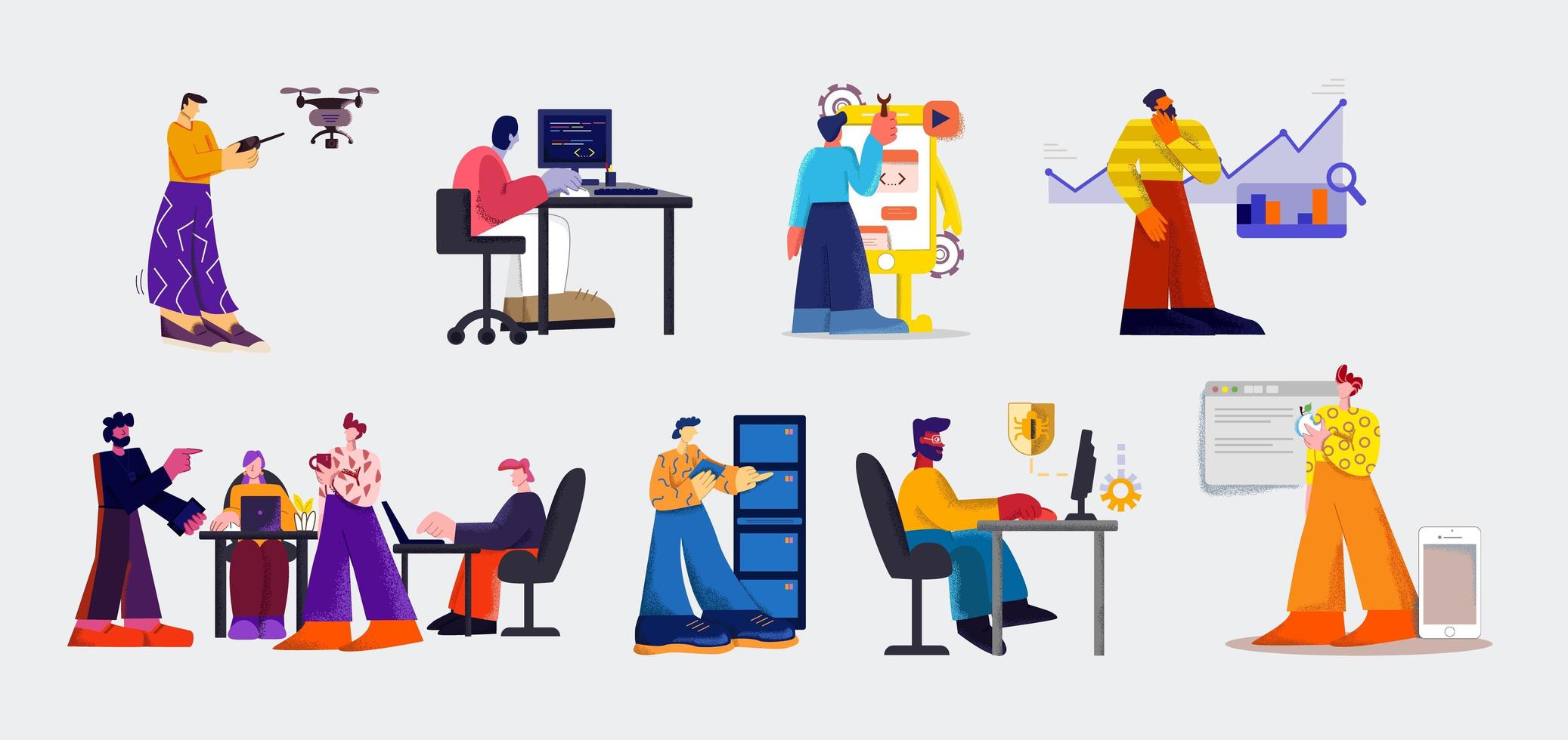 People and digital technology set vector