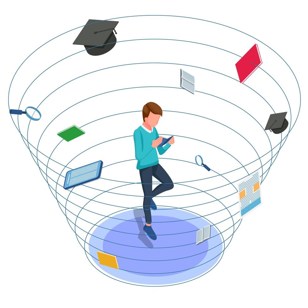 Anti gravity male around school tools vector