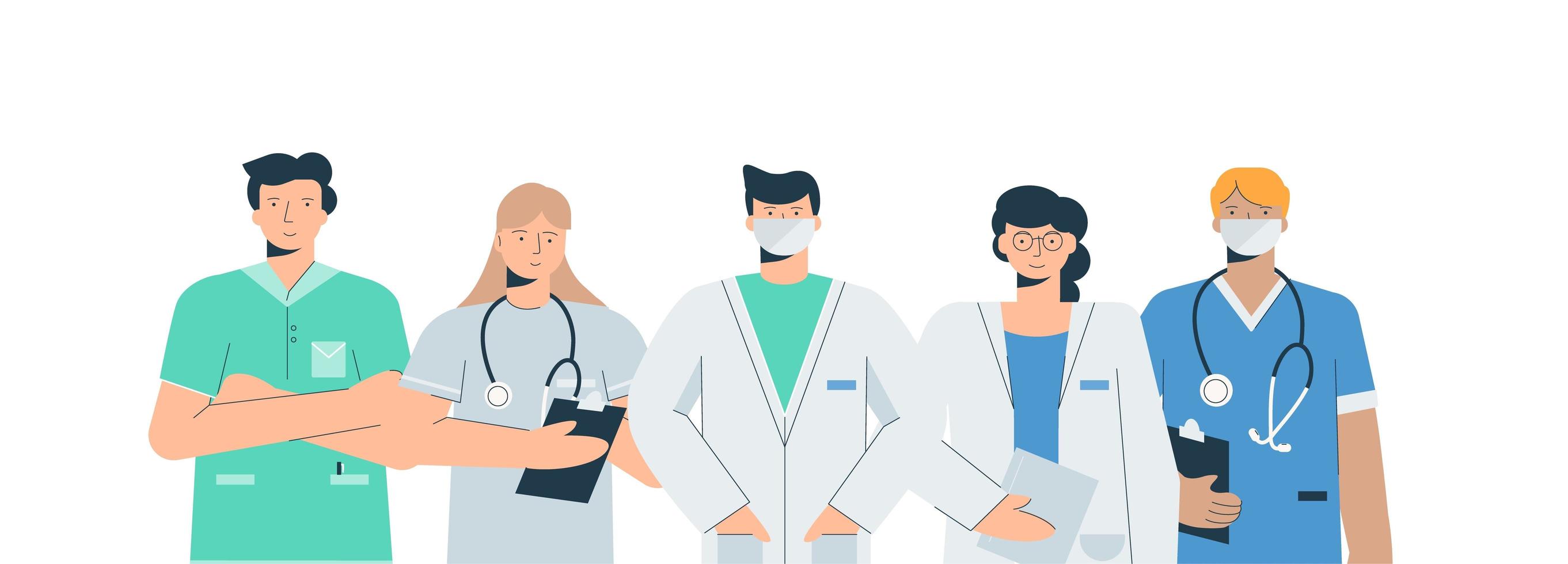 Doctors in medical uniforms set vector