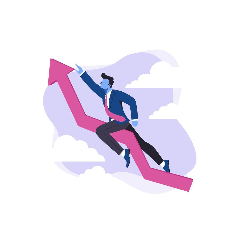 Male character flying high on arrow vector