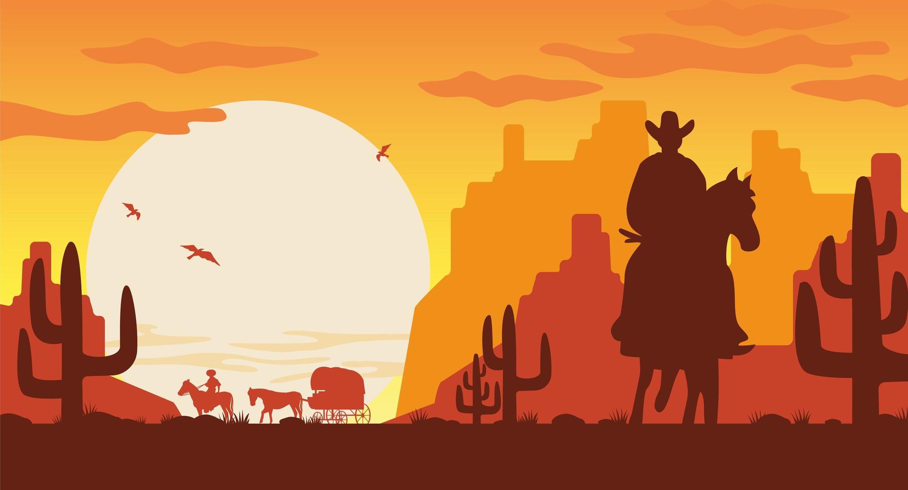 Wild west landscape silhouette vector