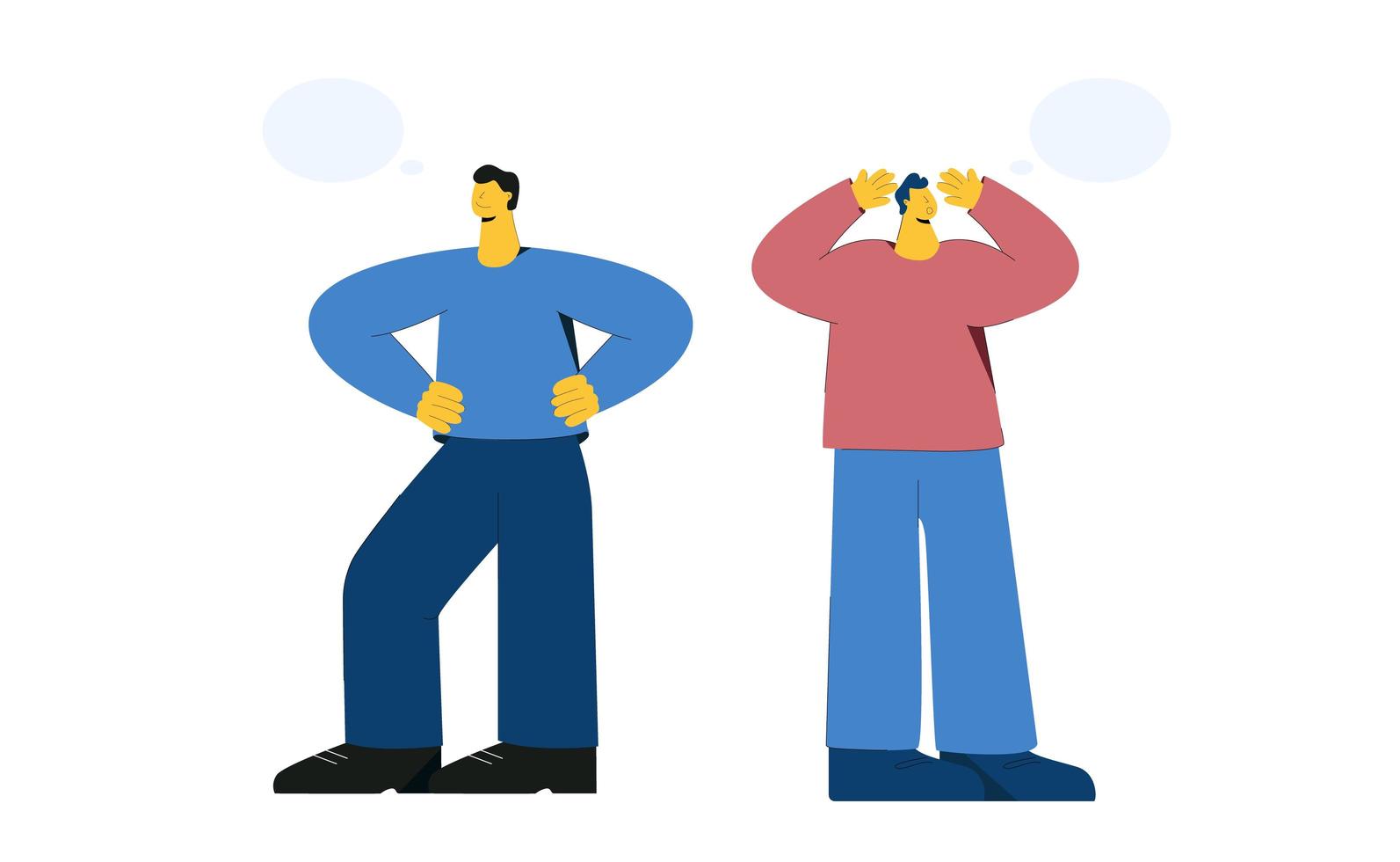 Confident man and miserable man with speech bubbles vector