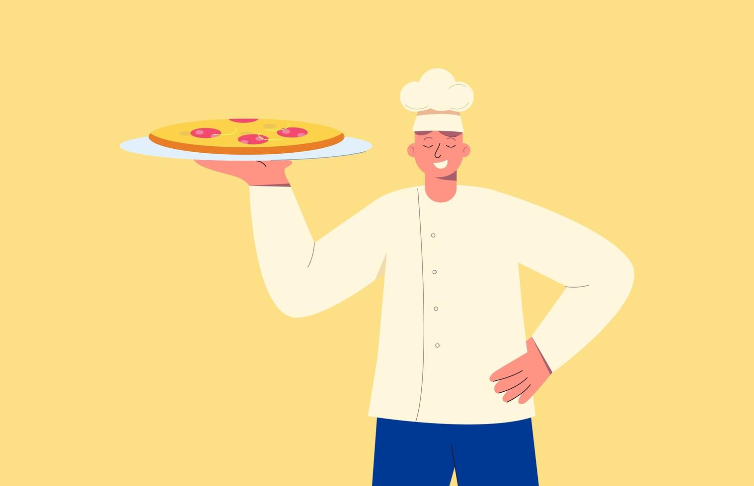 Chef holding pizza dish vector